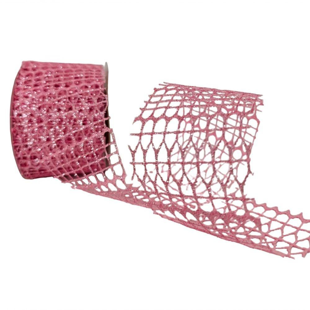 Fita Aramada Telada Rosa 6,3cm X 9,14m