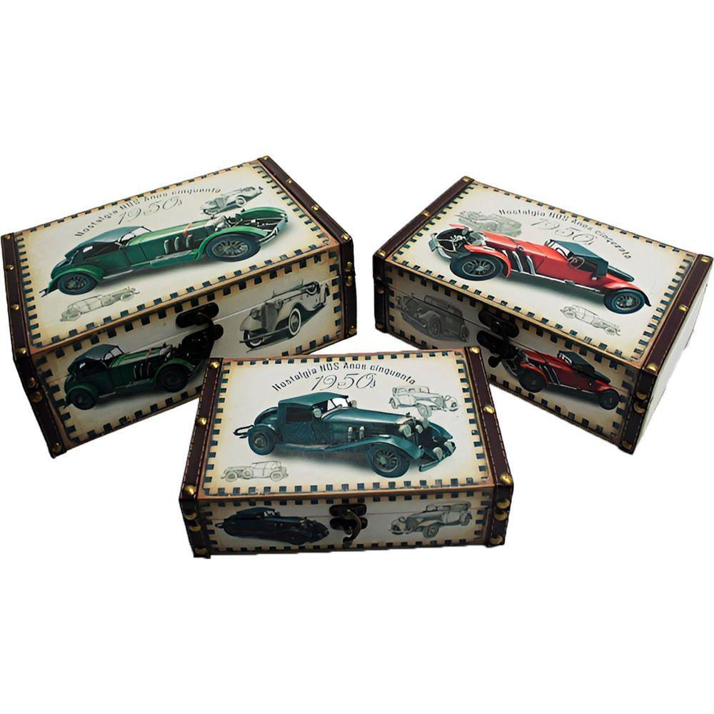 Conjunto Caixa Madeira 3 Peças Retro Decorativo Porta Objetos