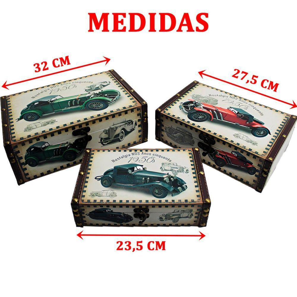 Conjunto Caixa Madeira 3 Peças Retro Decorativo Porta Objetos