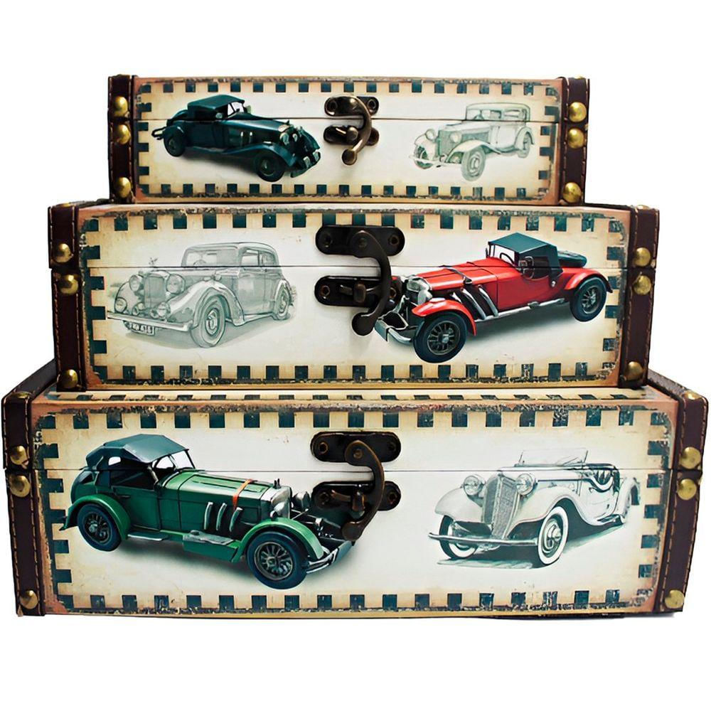 Conjunto Caixa Madeira 3 Peças Retro Decorativo Porta Objetos