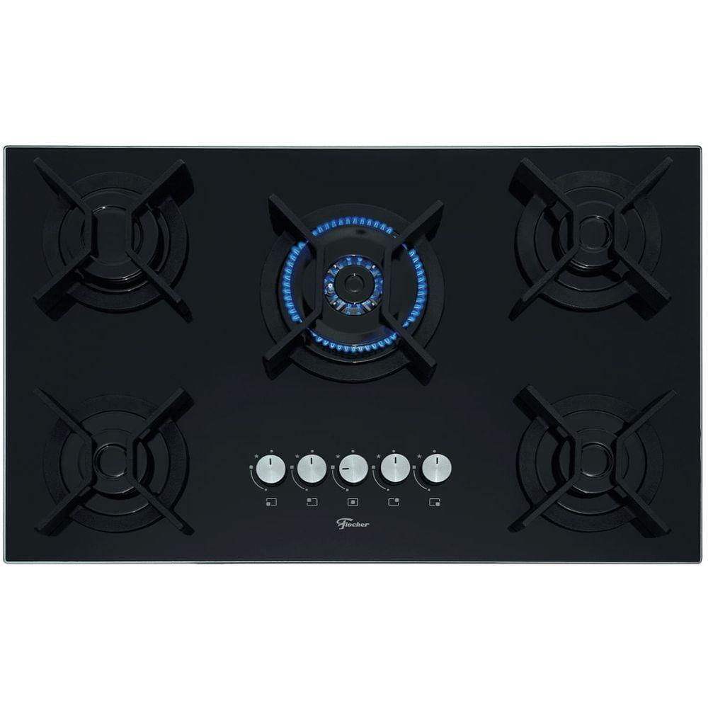 Cooktop A Gás Fischer Ferro Fundido Infinity 5 Queimadores Mesa Vidro Preto Bivolt 26298-57077