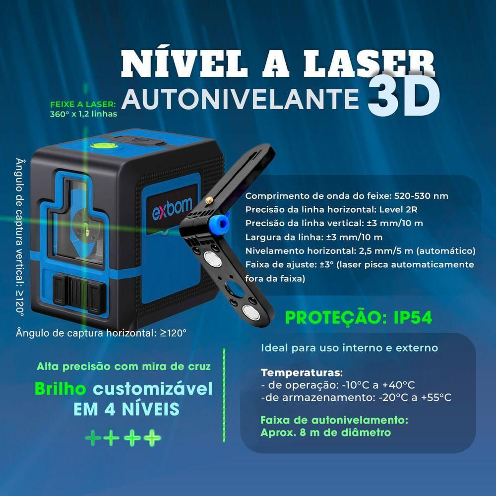Nível A Laser 3d Profissional 2 Linhas Com Autonivelamento Automático