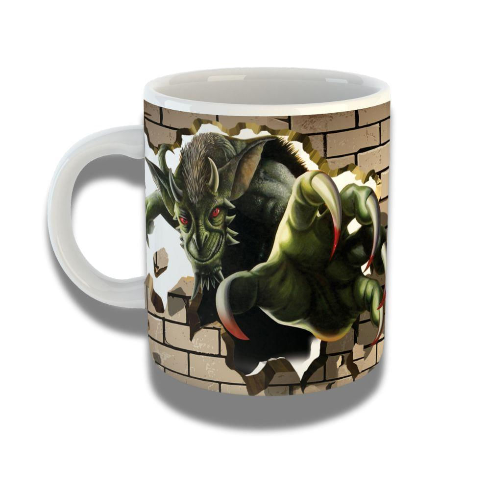 Caneca De Porcelana 325ml Com Design 3d Exclusivo Bicho Verde