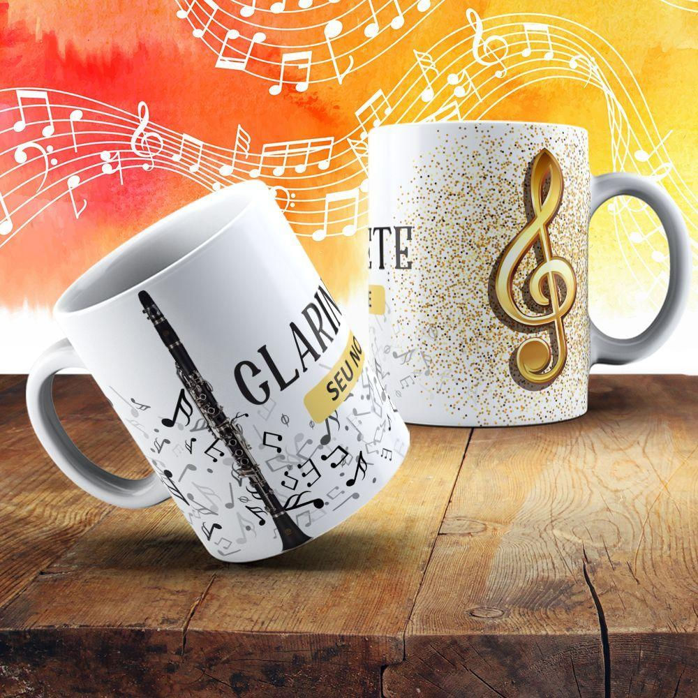 Caneca De Porcelana 325ml Com Estampa De Instrumentos Musicais Clarinete
