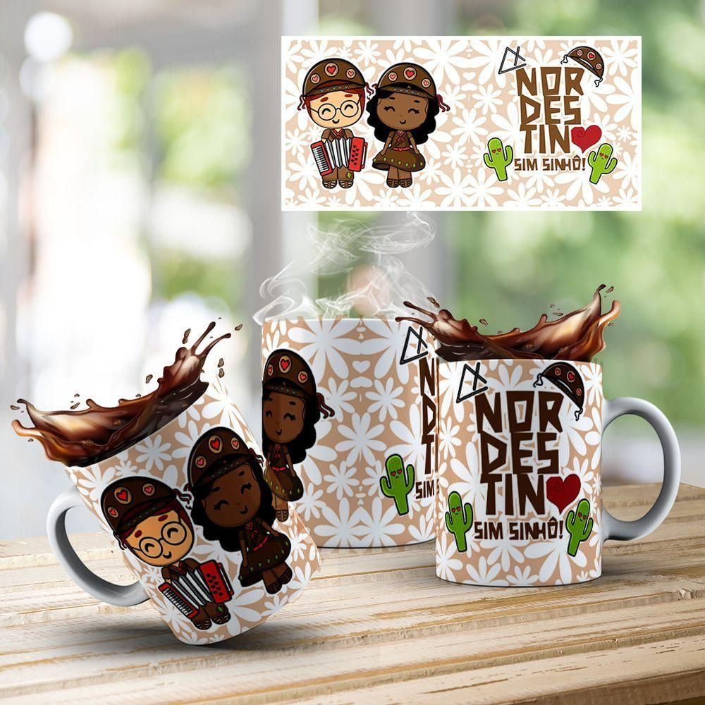 Caneca De Porcelana 325ml Decorada Nordestinos Nordestino Branca