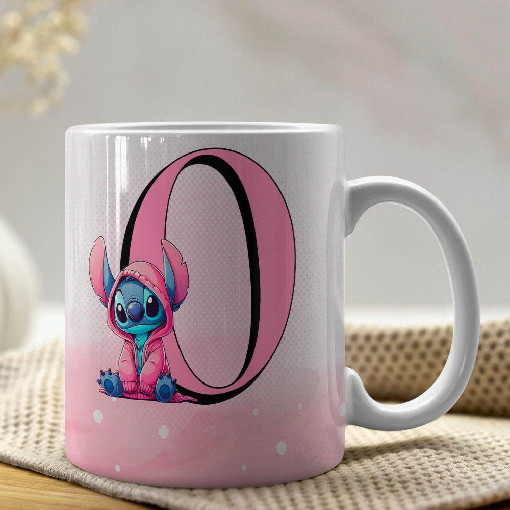 Caneca De Porcelana Stitch Letras A-z 325ml Rosa O