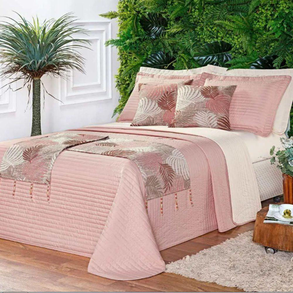 Cobre Leito King Print Color Dupla Face Micropercal 200 Fios 8 Peças - Rosê