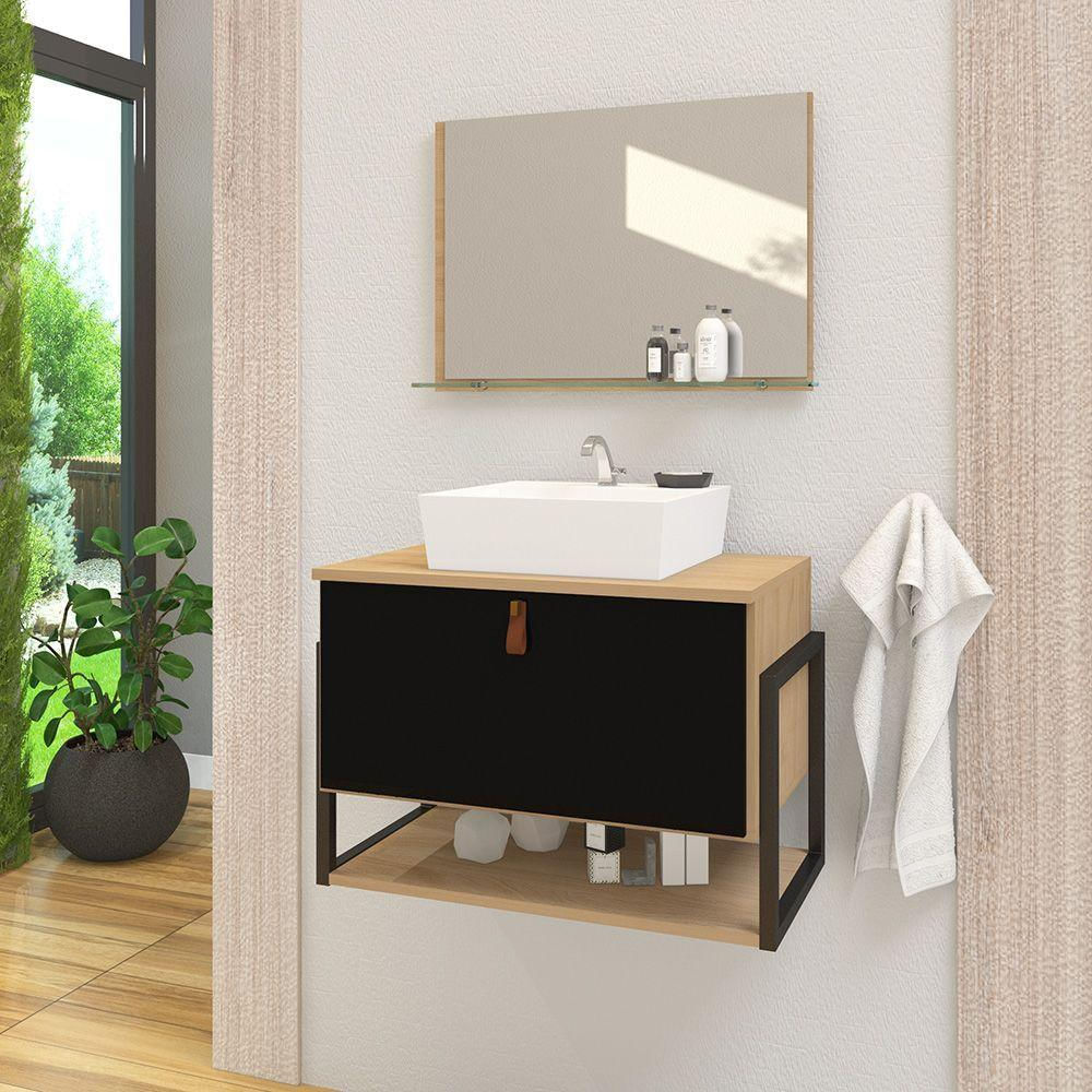 Gabinete De Banheiro Vegas 1 Prateleira 1 Porta 60cm Freijó E Preto - Preto