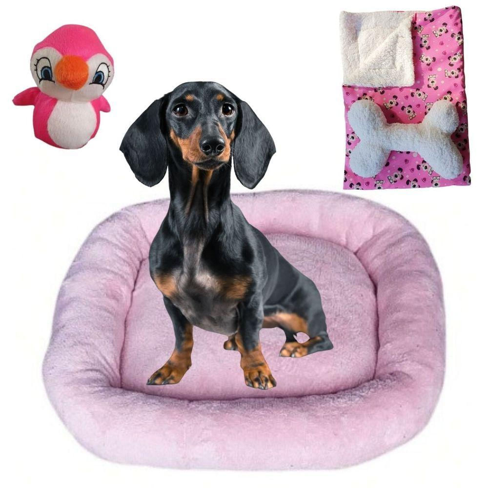 Kit Cama Pet Bigata G Luxo Com Osso Pelucia E Mantinha Rosa