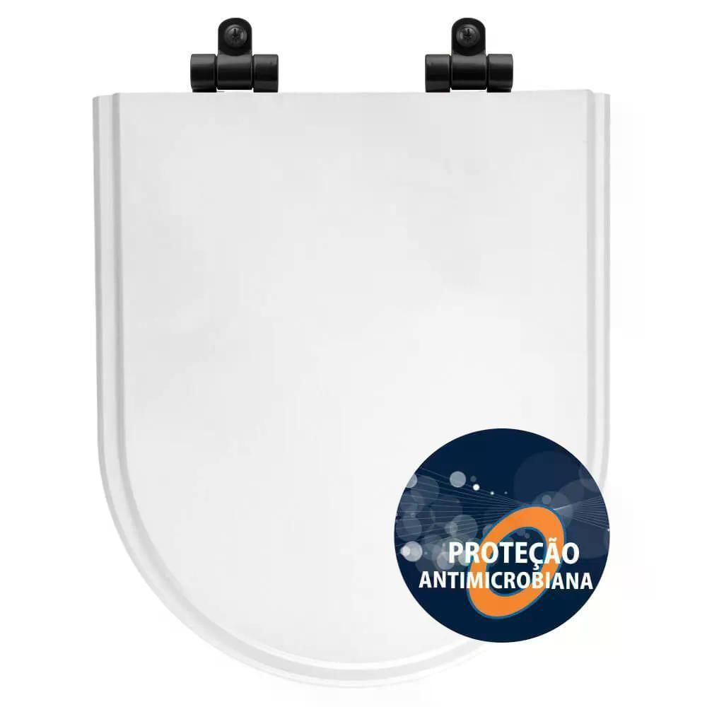 Tampa De Vaso Poliéster Antibactéria Com Amortecedor Carrara Branco Para Bacia Deca Com Ferragem Preta