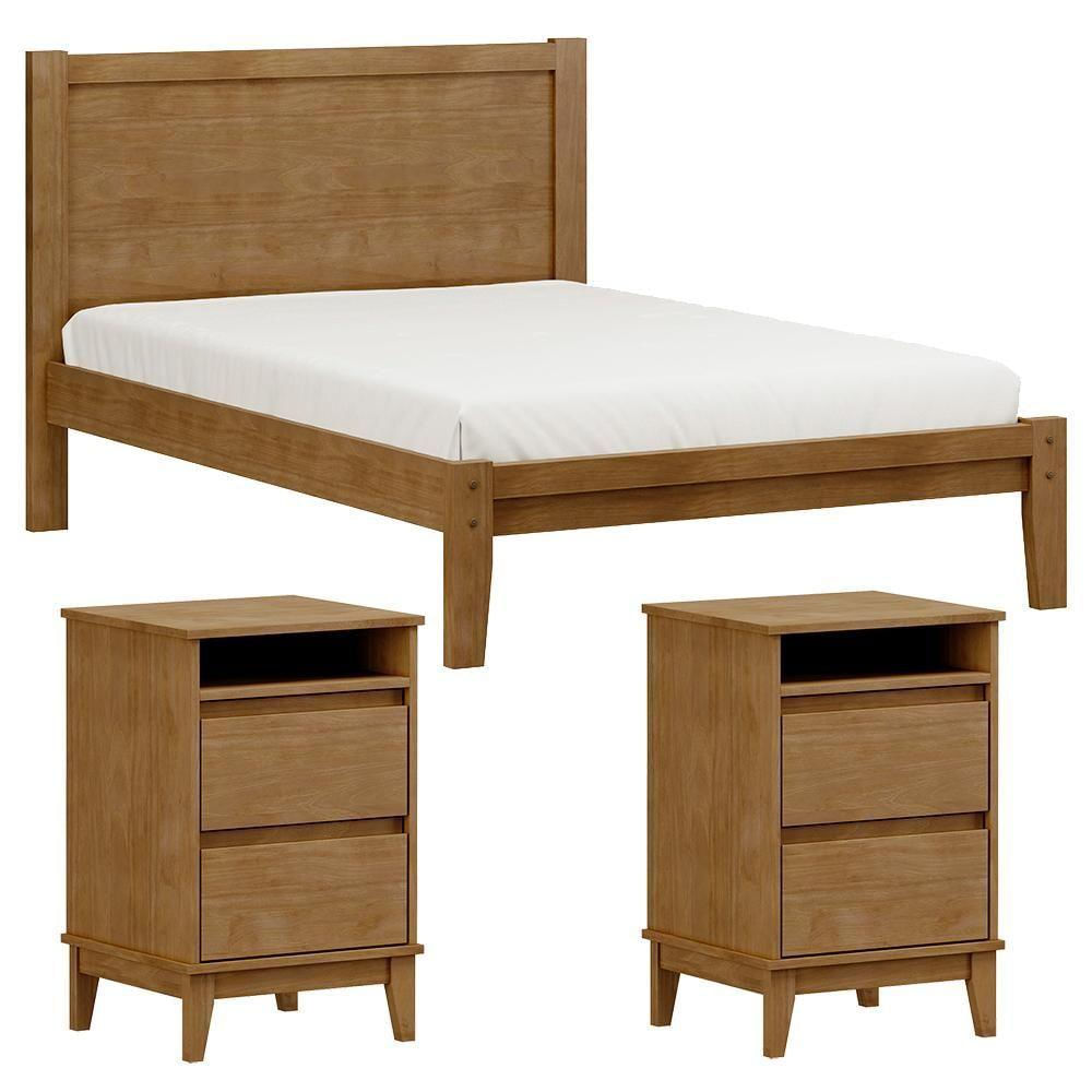Cama Casal Madeira Maciça 02 Mesas De Cabeceira Freijo Milani Store