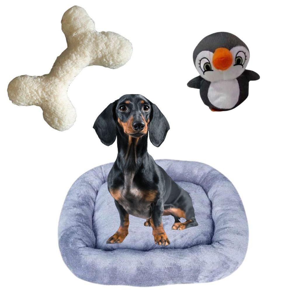 Cama Bigata G Tecido Soft Com Osso E Pelucia Kit 3 Peças Cinza
