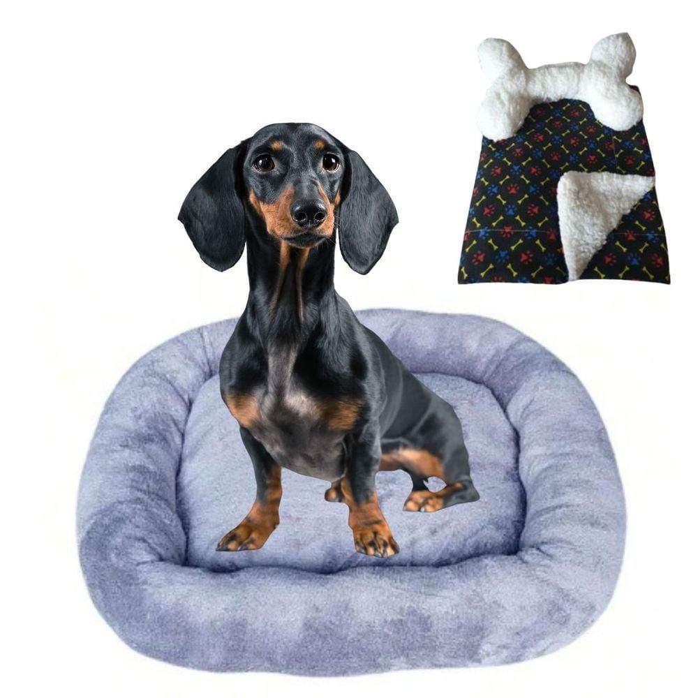 Cama Bigata G Tecido Soft Com Osso E Mantinha Kit 3 Peças Cinza
