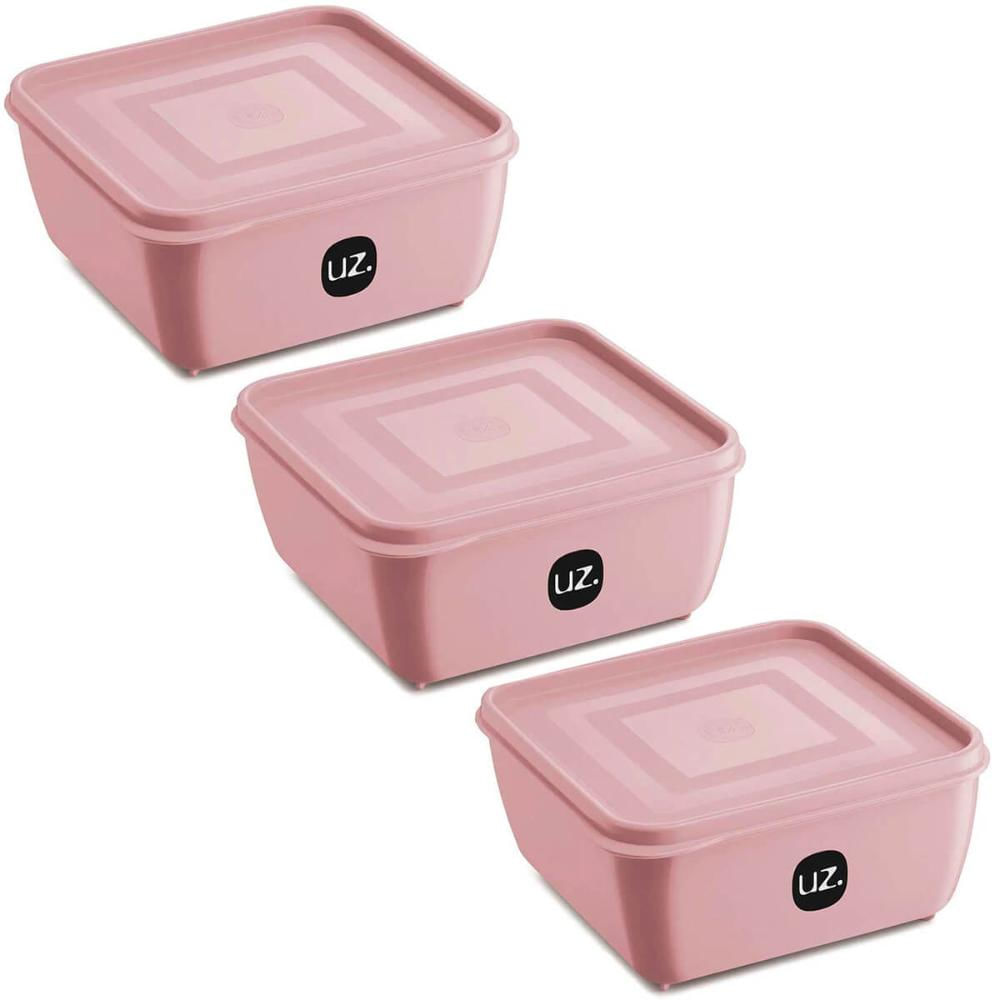 Kit 3 Potes Plásticos Quadrados Multiuso 1,5L com Tampa Prem