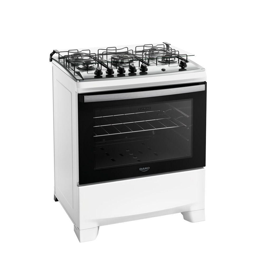 Fogão Dako Supreme Glass 5 Bocas A Gás Acendimento Automático Branco - Bivolt