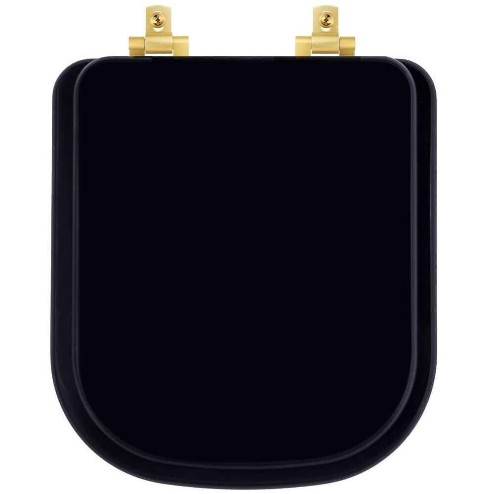 Tampa De Vaso Laqueado Com Fechamento Lento Quadra Preto Para Louça Deca Com Ferragem Dourada