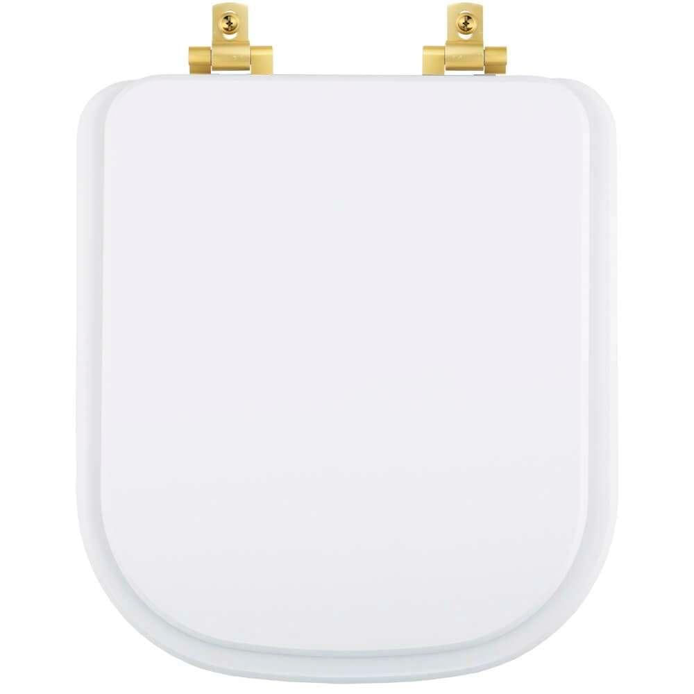 Tampa De Vaso Laqueado Com Fechamento Lento Piano Branco Para Louça Deca Com Ferragem Dourada