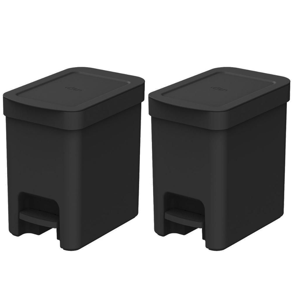 Kit 2 Lixeiras de Pedal com Aro Interno 6 Litros para Banheiro Polipropileno Trium Preto