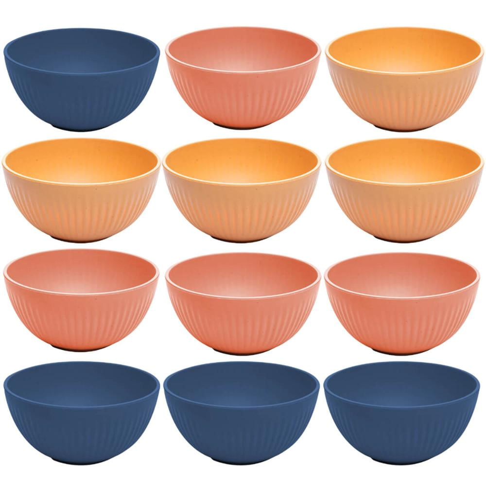 Kit 12 Cumbucas Bowls de Bambu Plástico 12x6cm Stripes Lyor Sobremesa Cereais Frutas Sortido