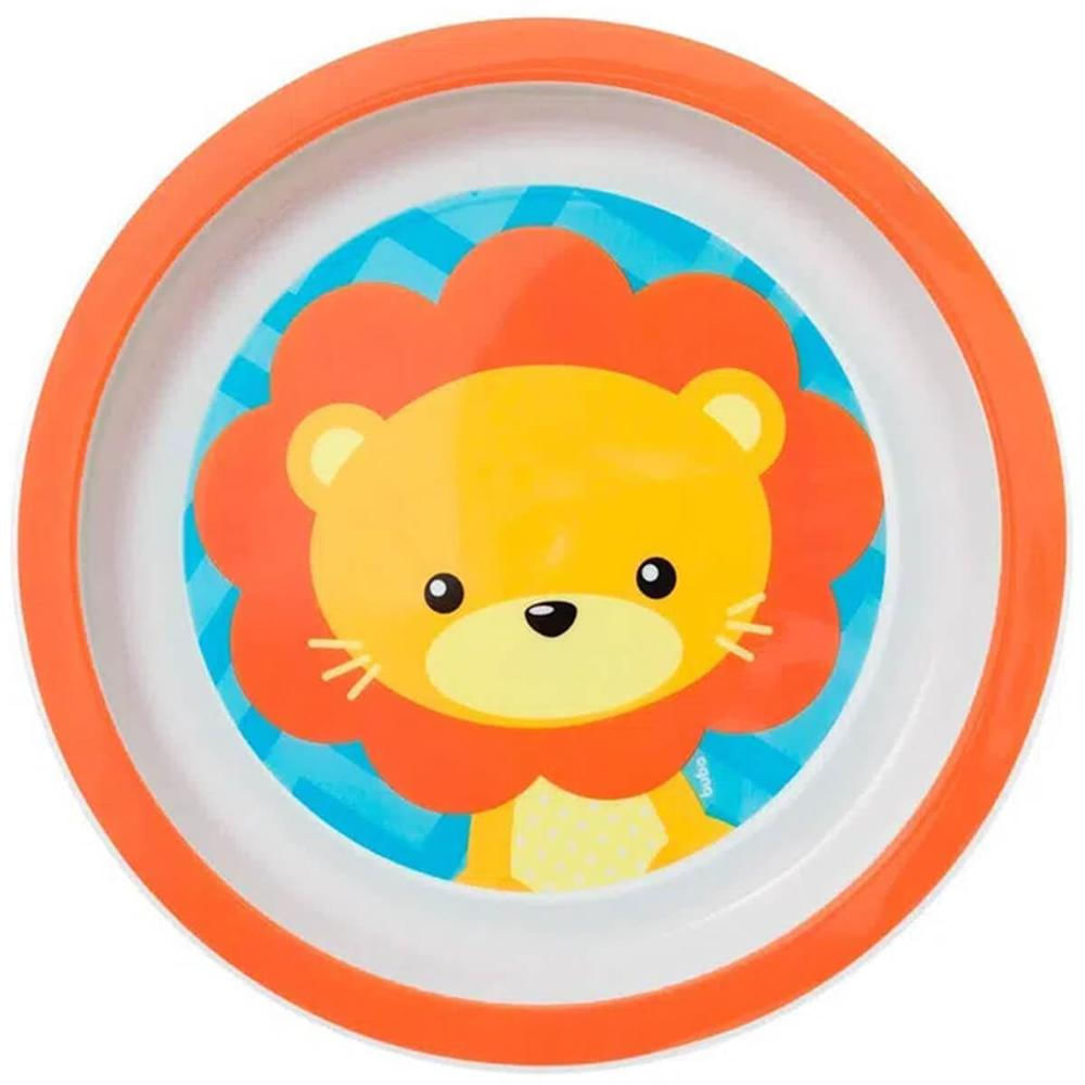 Pratinho para Bebê Animal Fun Estampa Leão Prato Infantil Raso Redondo 21cm Buba Laranja