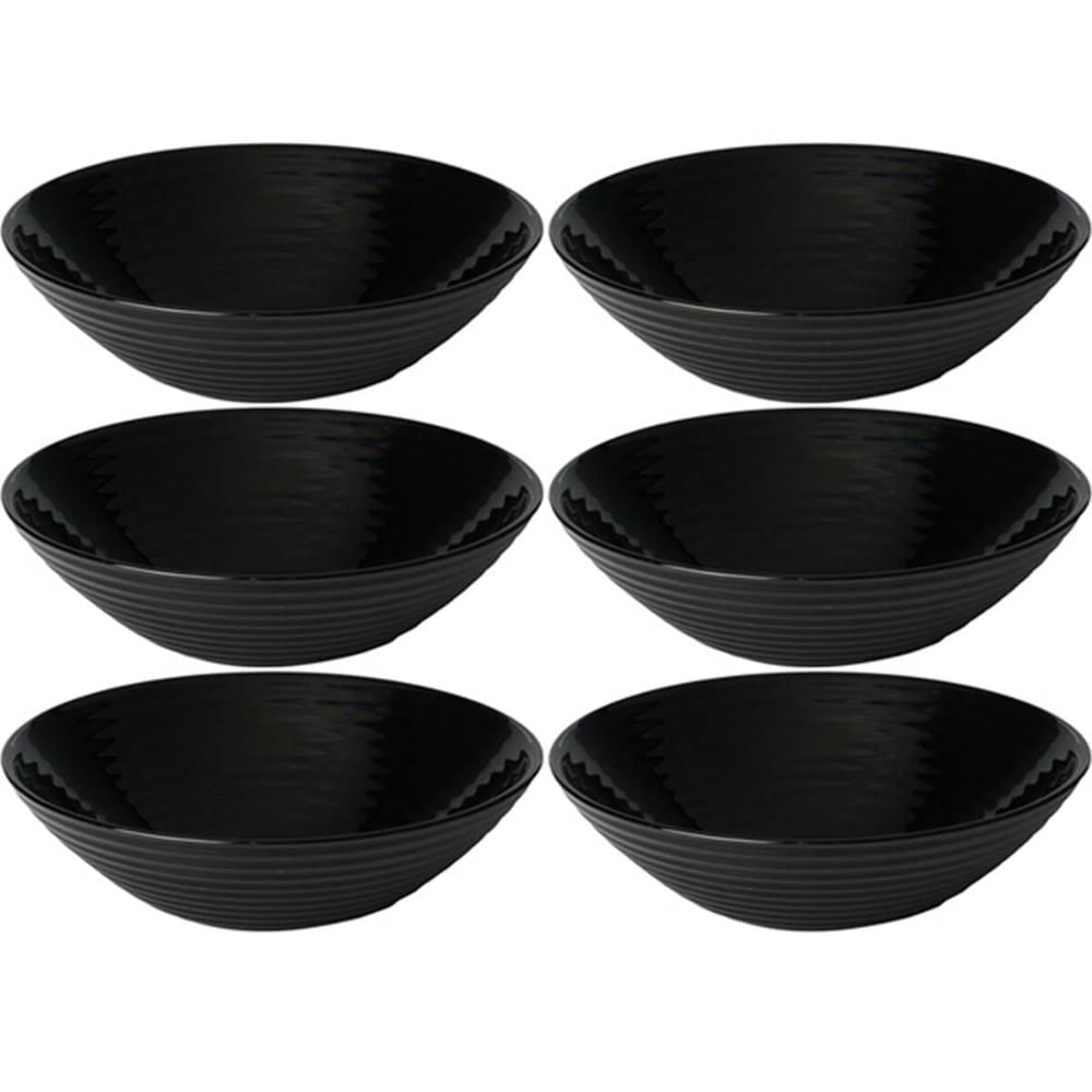 6 Bowls Pretos Harena Black 16cm de Vidro Opalino 370ml Cumbuca para Servir Saladas Petiscos Lyor
