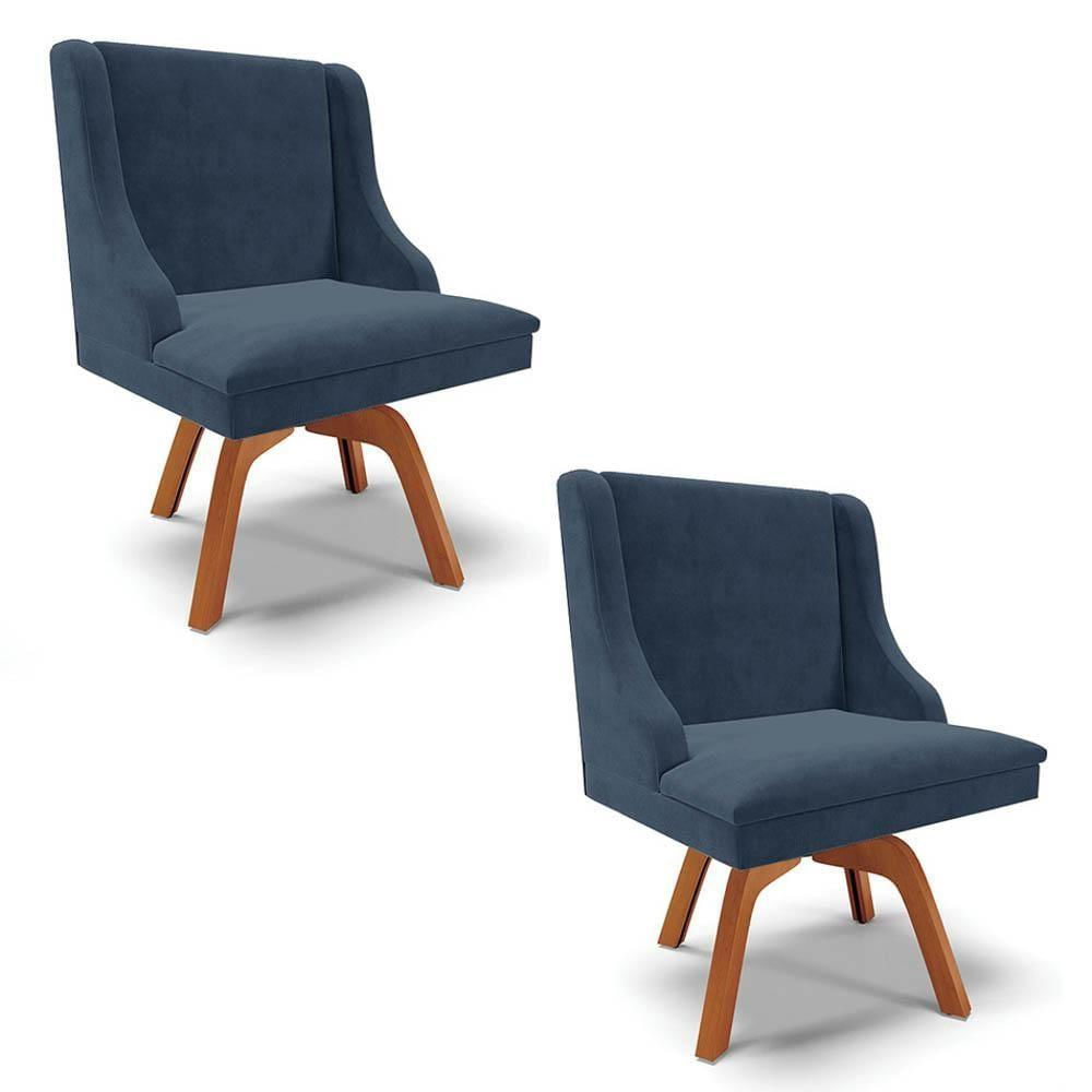 Kit 2 Cadeiras Estofadas Giratória Para Sala De Jantar Lia Suede Azul Marinho - Ibiza