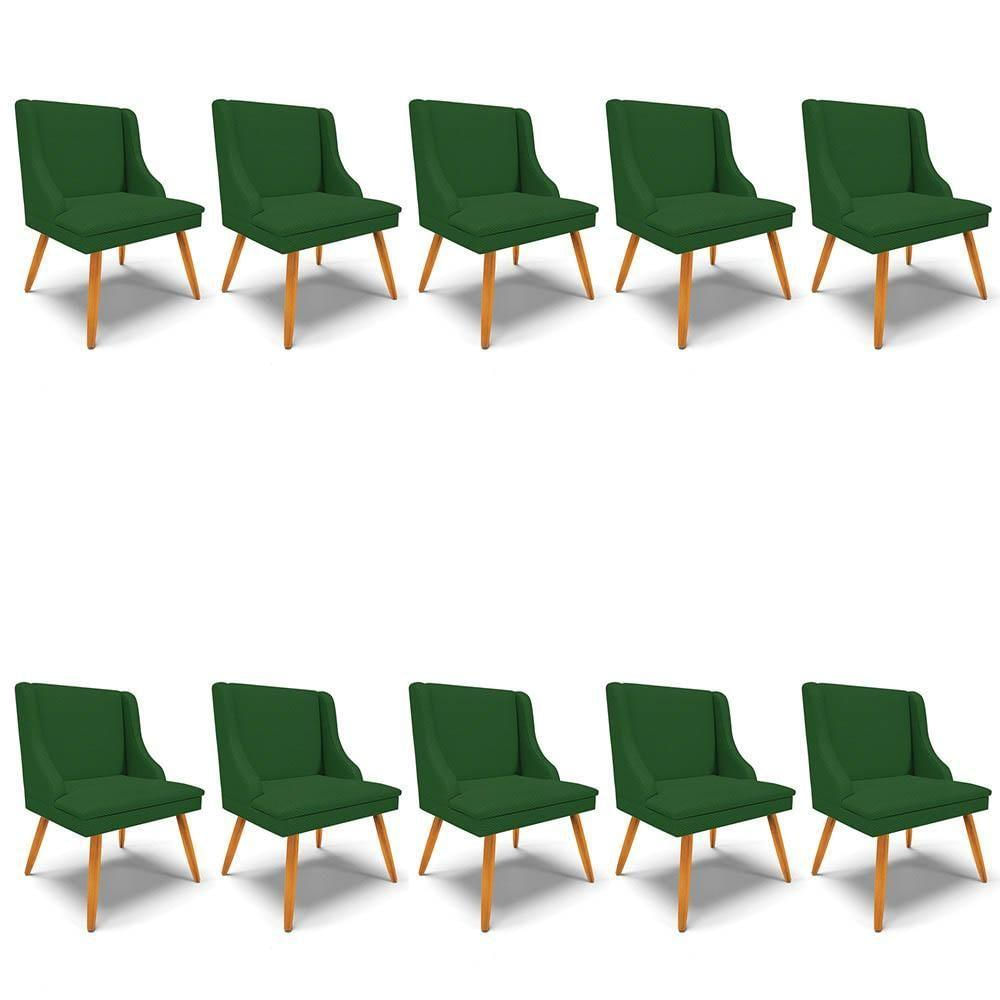 Kit 10 Cadeiras Estofadas Para Sala De Jantar Pés Palito Lia Veludo Verde Luxo - Ibiza