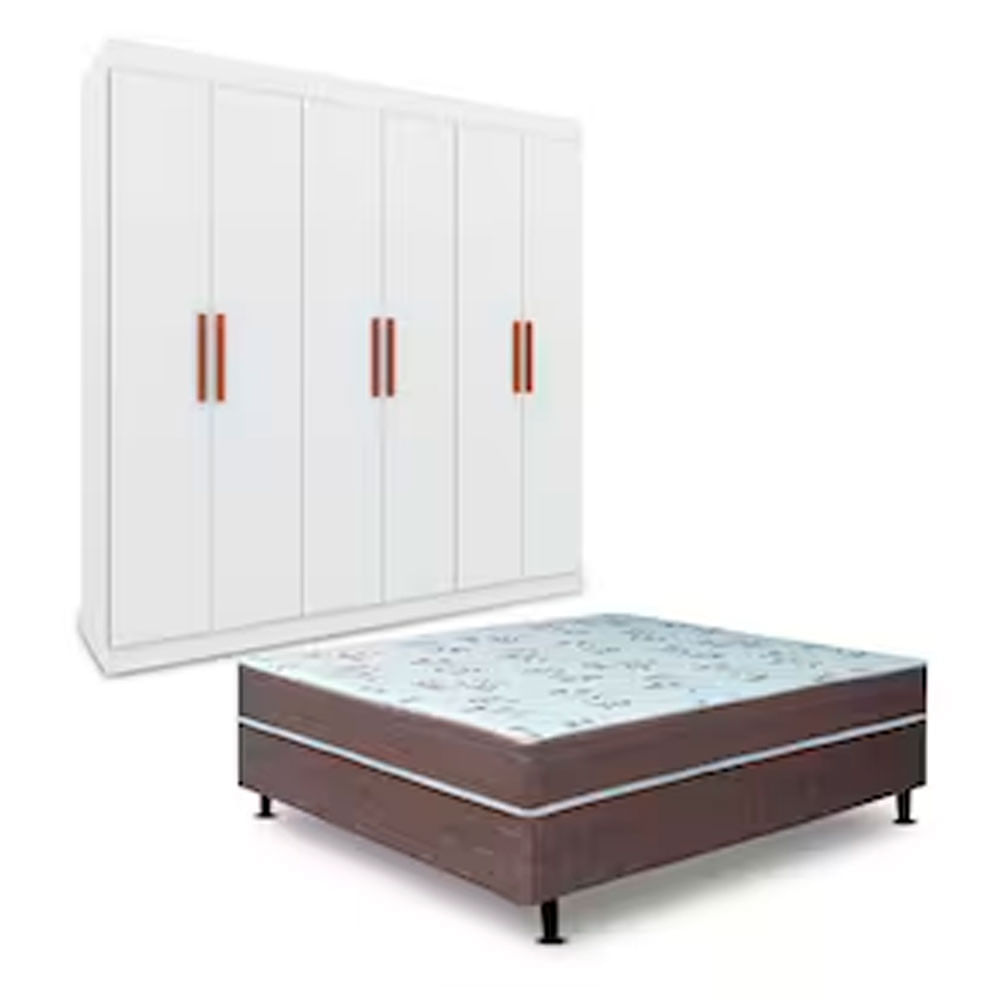 Guarda-Roupa Casal Bartira Ville com 6 Portas e 2 Gavetas mais Cama Box Conjugada Casal Umaflex New Florença