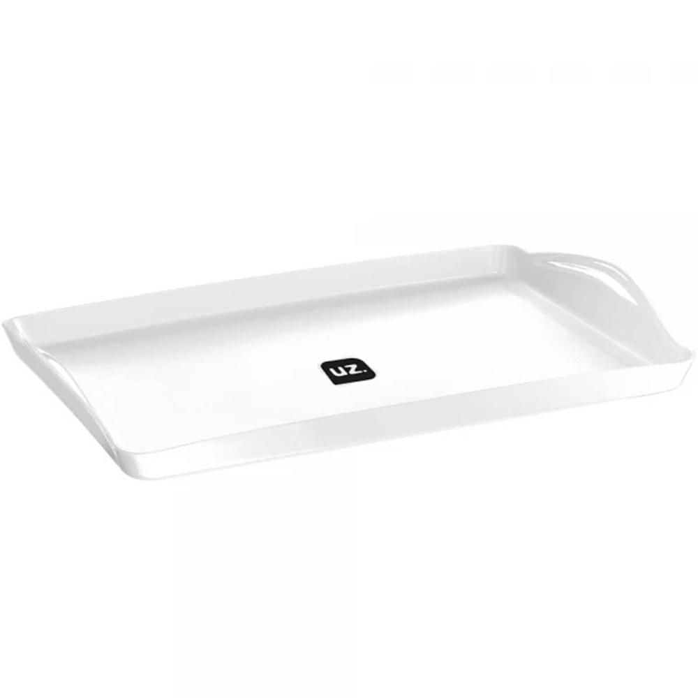Bandeja Plus Branca UZ 40,8cm Plástica com Alça Servir Decorar Retangular