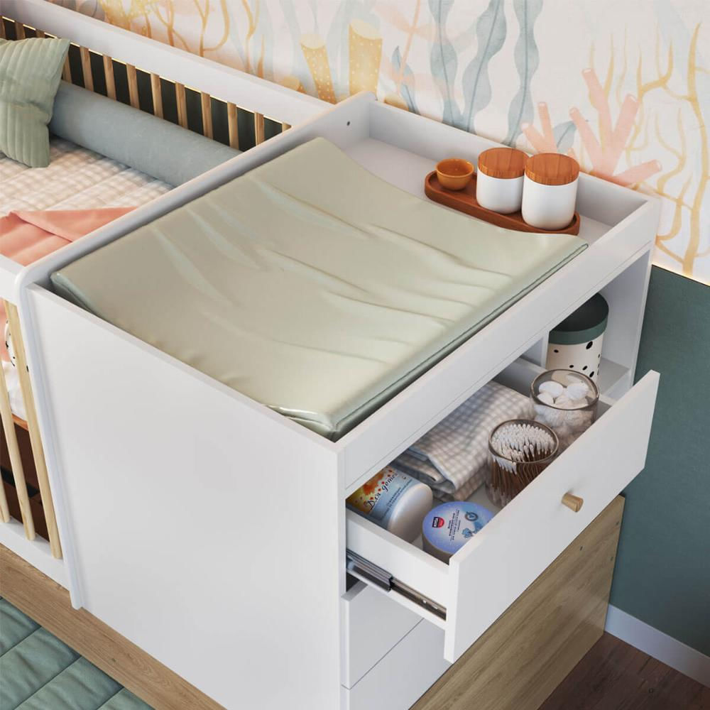 Berço Cama Multifuncional com Gavetões Aveiro com Branco