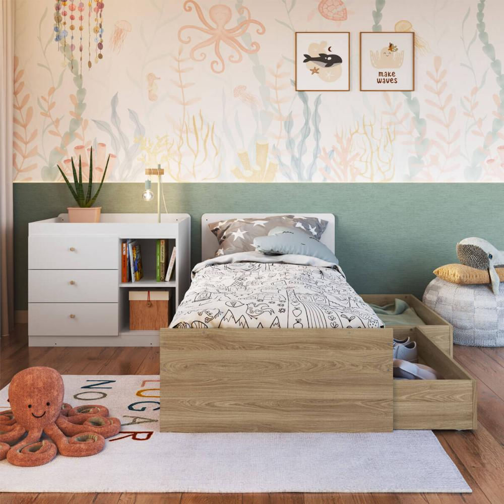 Berço Cama Multifuncional com Gavetões Aveiro com Branco