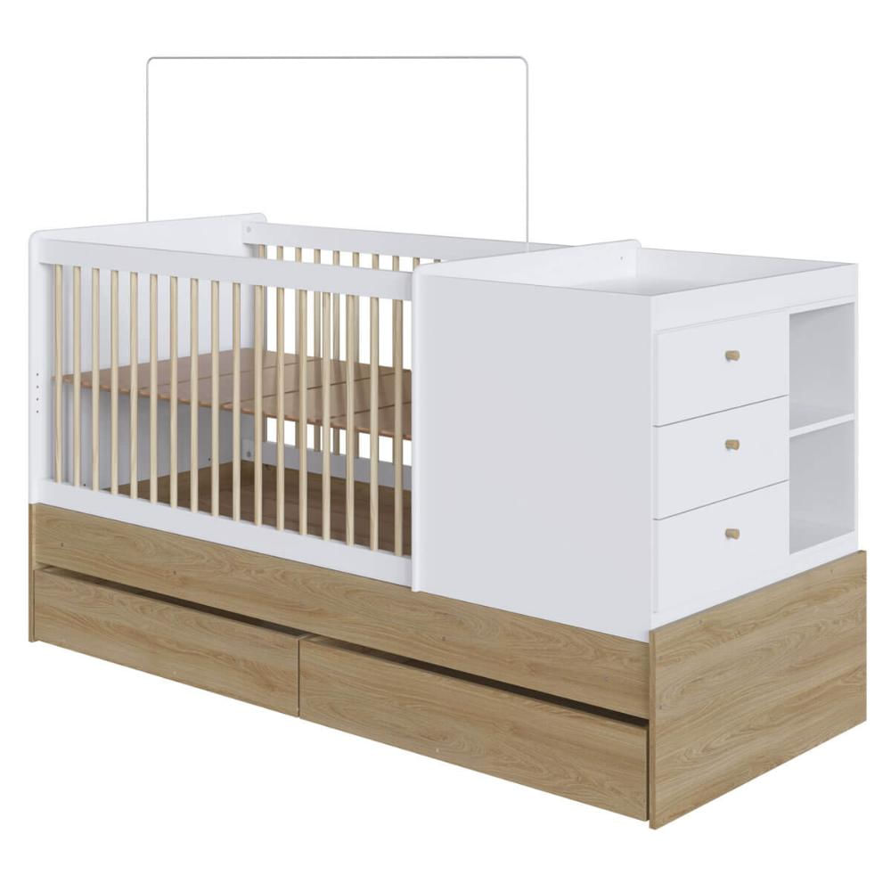 Berço Cama Multifuncional com Gavetões Aveiro com Branco