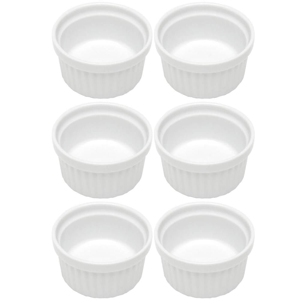 Kit 6 Ramequins Canelado 50ml Porcelana Classic Branco Lyor Servir Petiscos