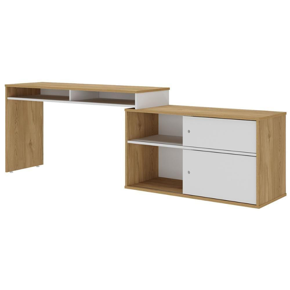 Mesa Para Escritório Escrivaninha Home Office 12 Em 1 Forms A02 Olmo Branco - Lyam Decor