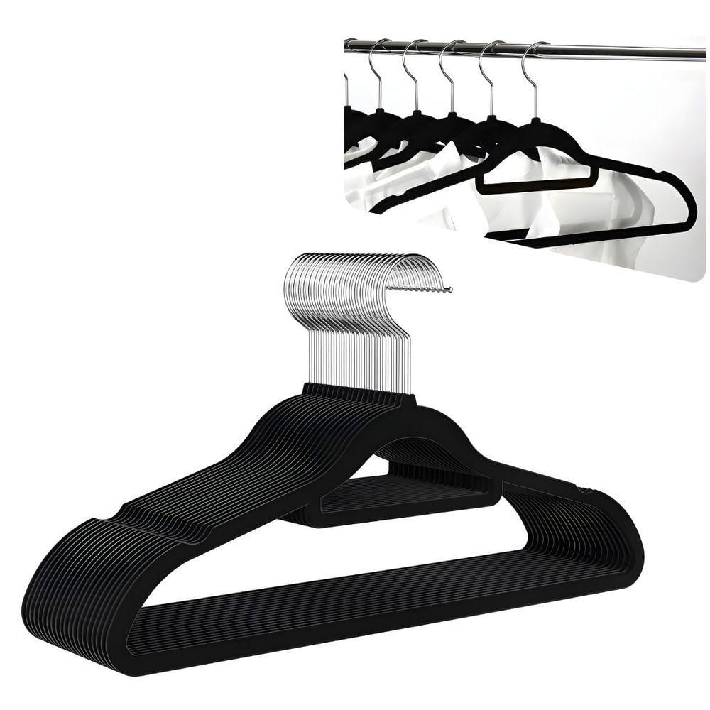 Kit Com 10 Cabides Slim De Veludo - Organização E Sofisticação preto