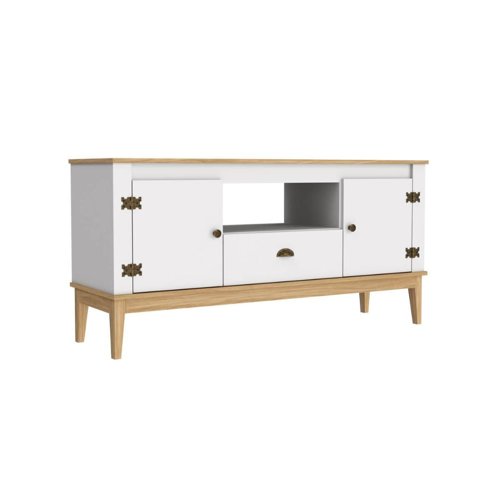 Rack Colonial Mel e Branco com 2 Portas e 1 Gaveta para TVs de até 60 Polegadas MB 1015