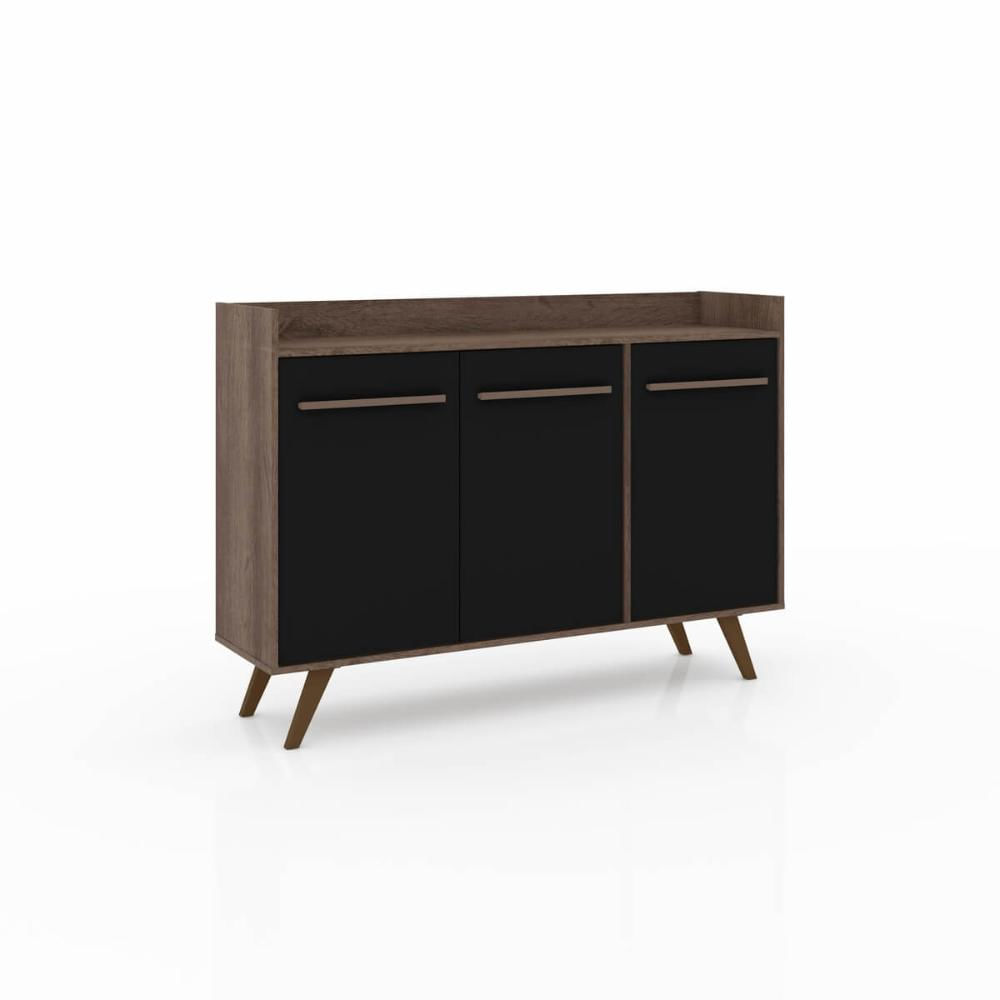 Aparador Buffet Retrô com 3 Portas Rústico Preto MDP 136x36x95cm RT 3134 Movelbento