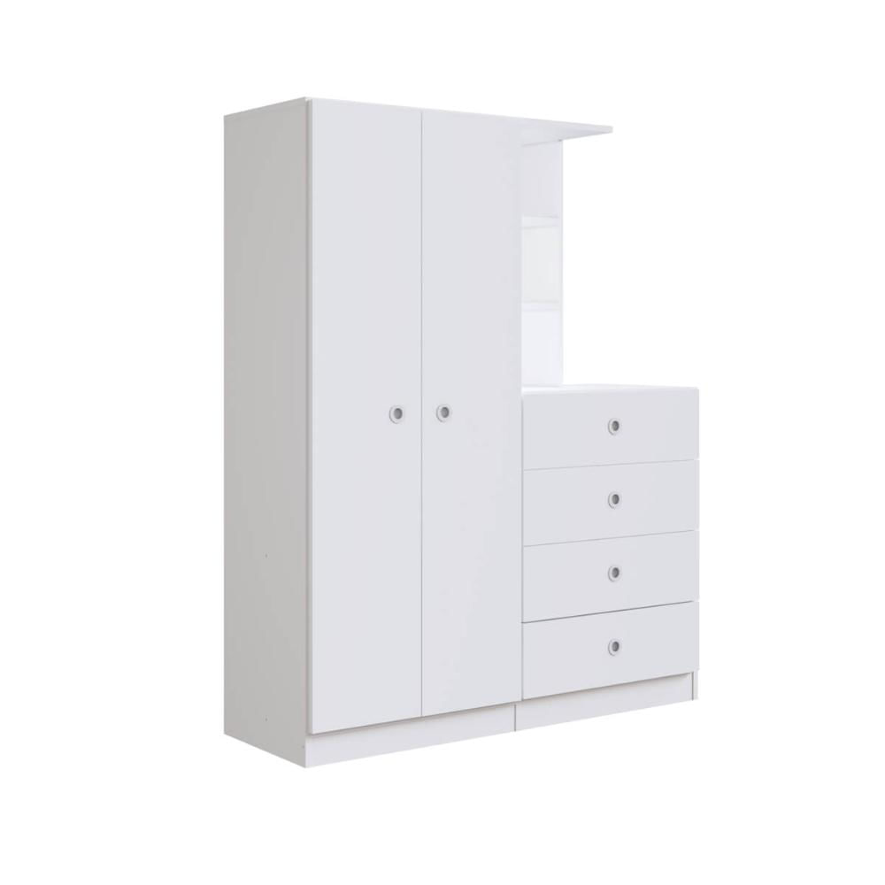 Guarda Roupas Infantil 2 Portas e Cômoda 4 Gavetas Montessoriano Branco Art In Móveis