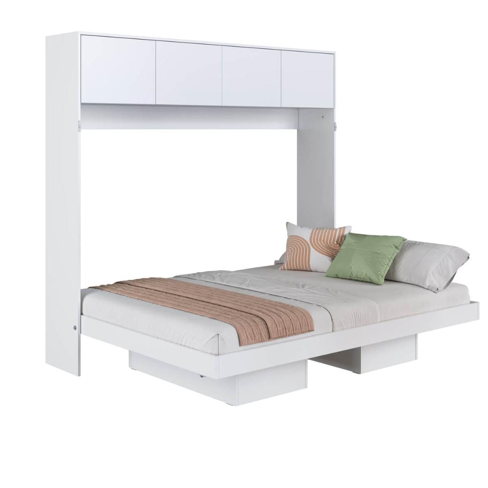 Cama Casal Articulável Horizontal com Portas Branco MDP Hanover Dobrável Armários