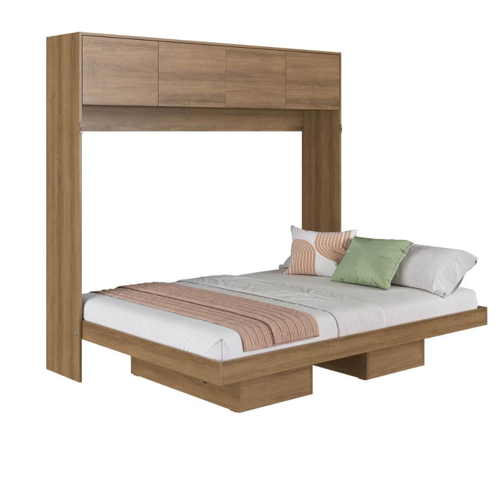 Cama Casal Articulável Horizontal com Portas Mel MDP Hanover Dobrável Armários