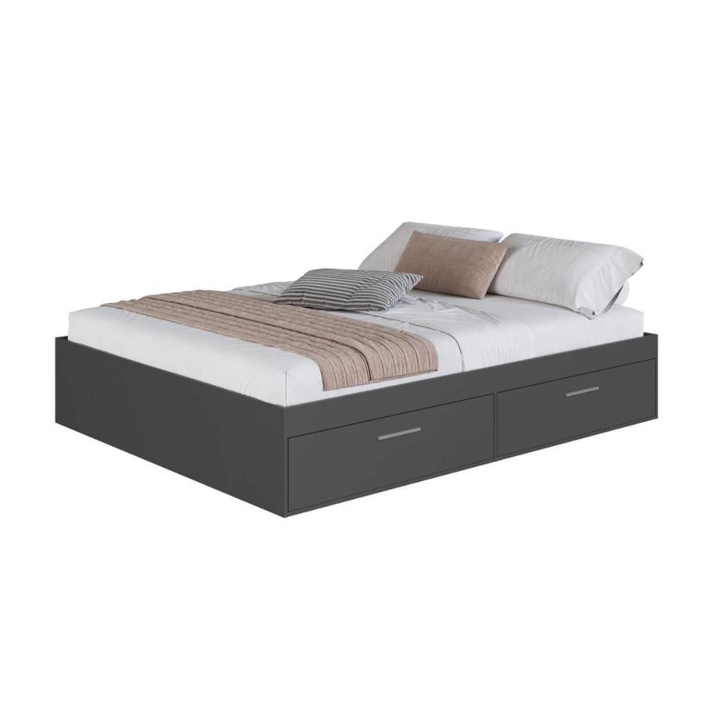 Cama de Casal Queen Grafite com 4 Portas Basculantes Organizadoras MDP Tókio Art In Móveis