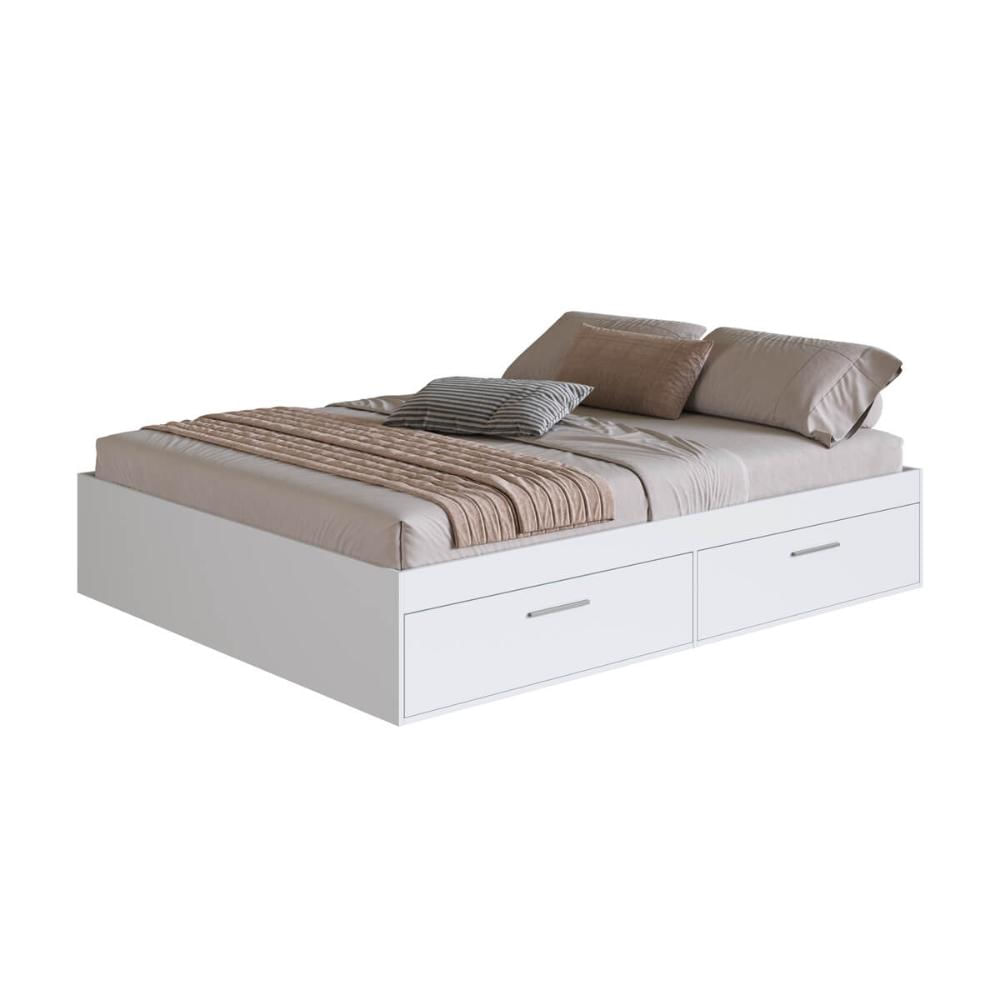 Cama de Casal Queen Branca com 4 Portas Basculantes Organizadoras MDP Tókio Art In Móveis