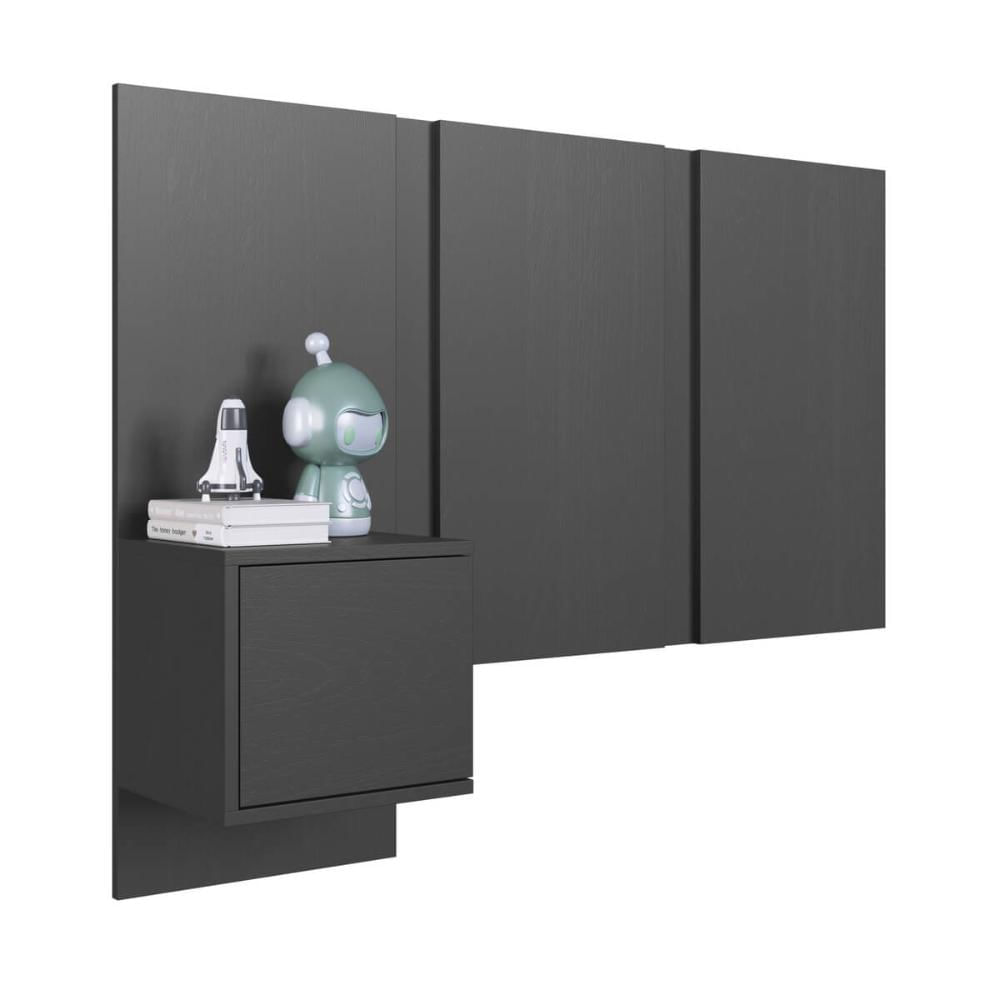 Cabeceira para Cama de Solteiro Grafite com Mesa de Cabeceira Zurique MDP Art In Móveis
