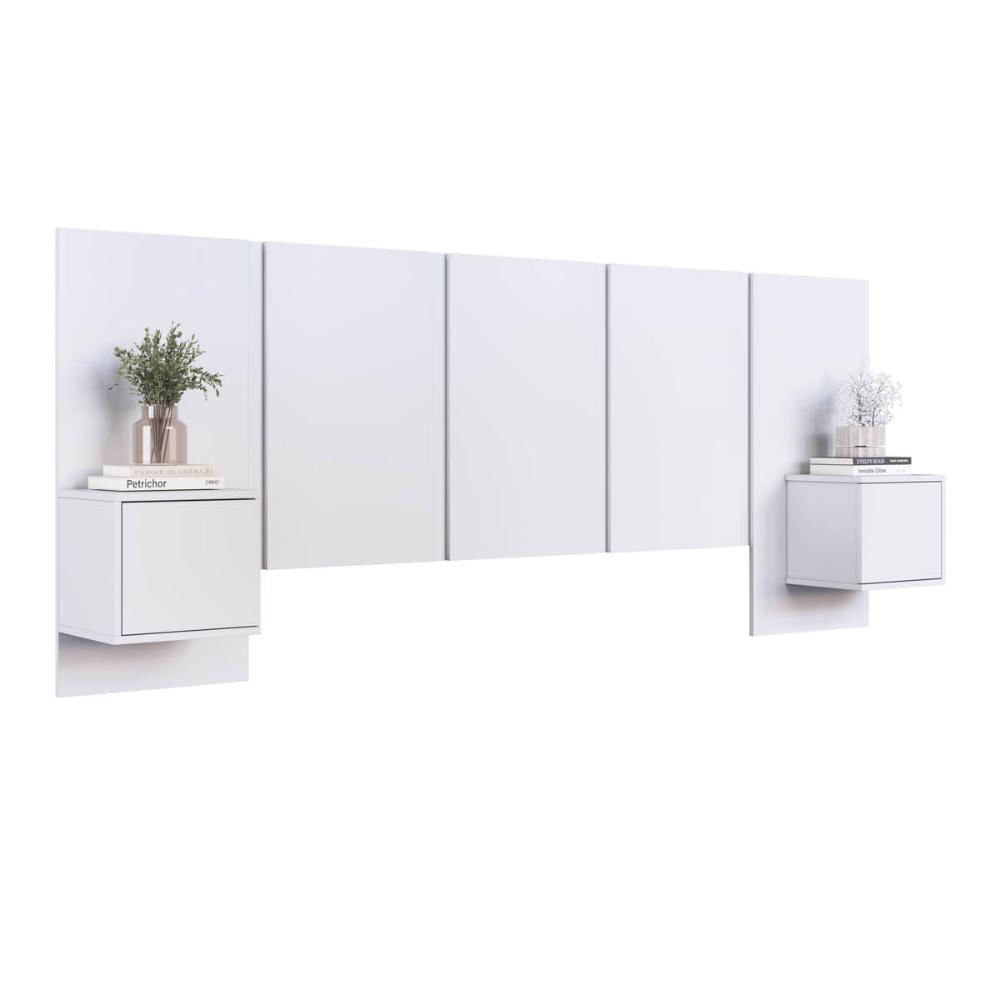 Cabeceira para Cama de Casal Branca com Mesas de Cabeceira Zurique MDP Art In Móveis