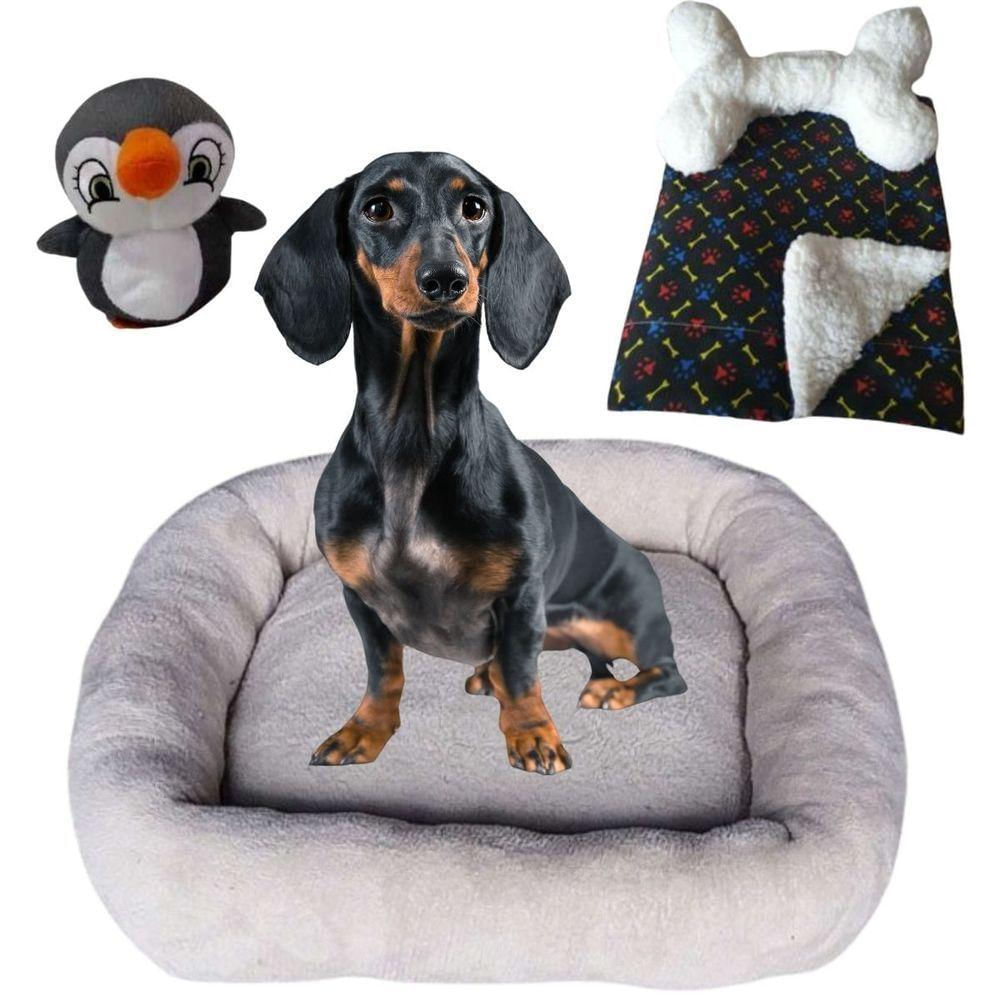 Kit Cama Pet Bigata G Luxo Com Osso Pelucia E Mantinha Avelã