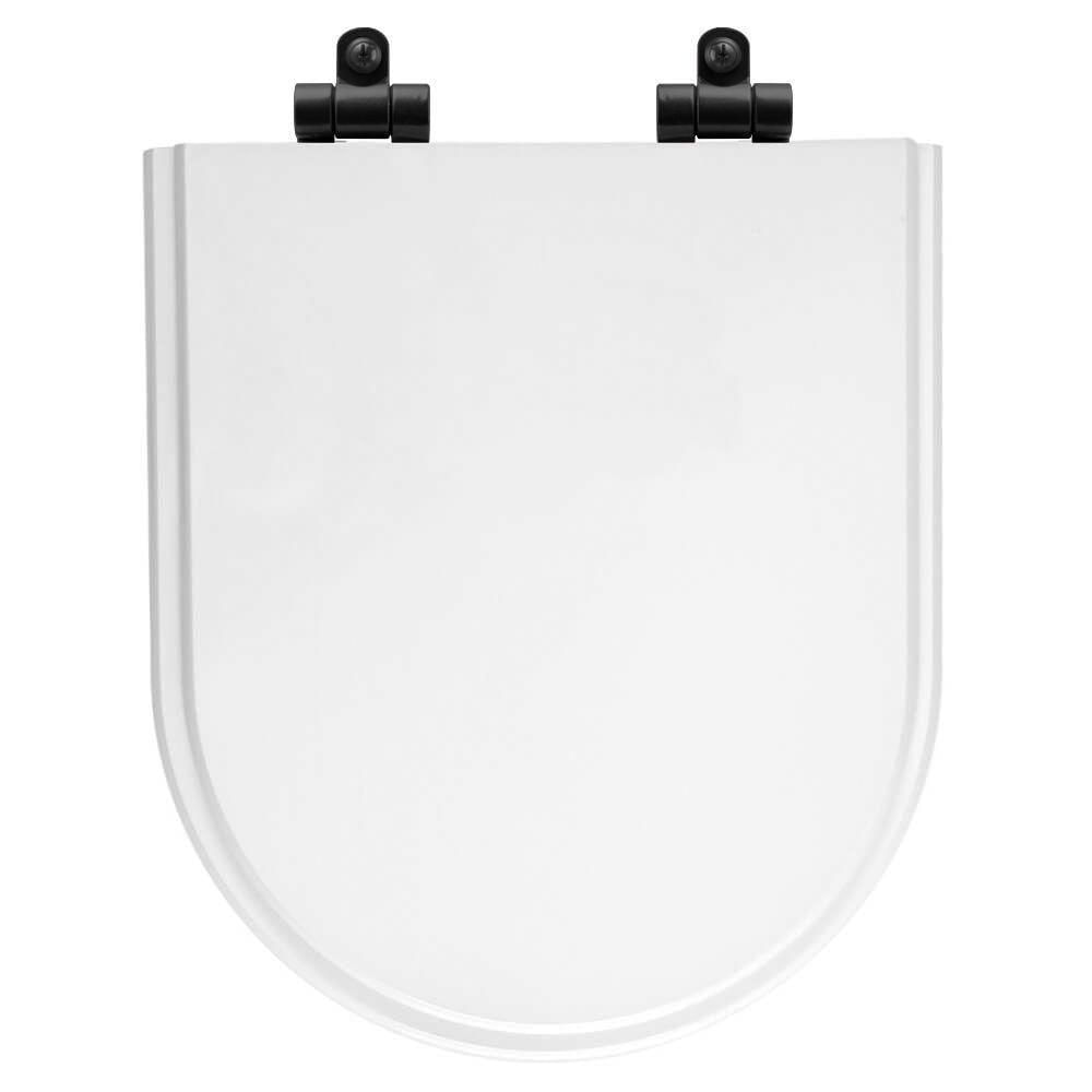 Tampa De Vaso Poliéster Com Amortecedor Carrara Branco Para Bacia Deca Com Ferragem Preta