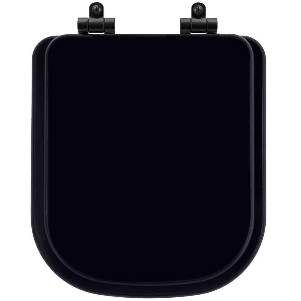 Tampa De Vaso Poliéster Com Amortecedor Quadra Preto Para Bacia Deca Com Ferragem Preta