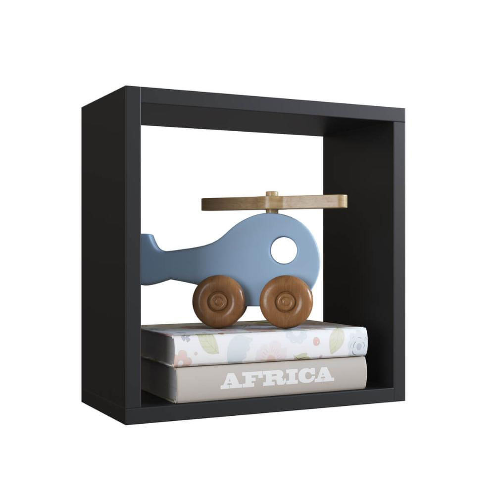 Nicho Infantil Organizador Multiuso Pequeno Quadrado Preto MDP Brinquedos Decoração