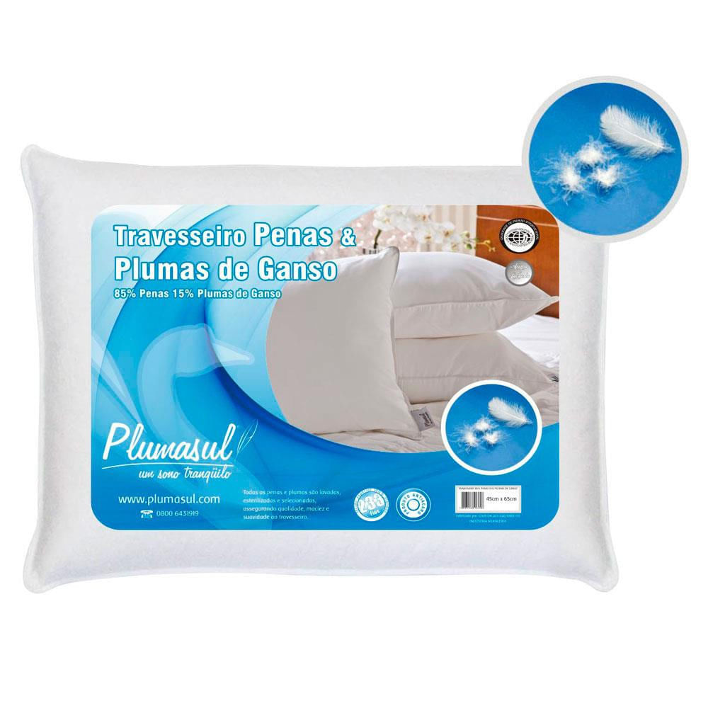 Travesseiro Plumasul Penas e Plumas de Ganso 233 fios 45 x 65 cm Branco