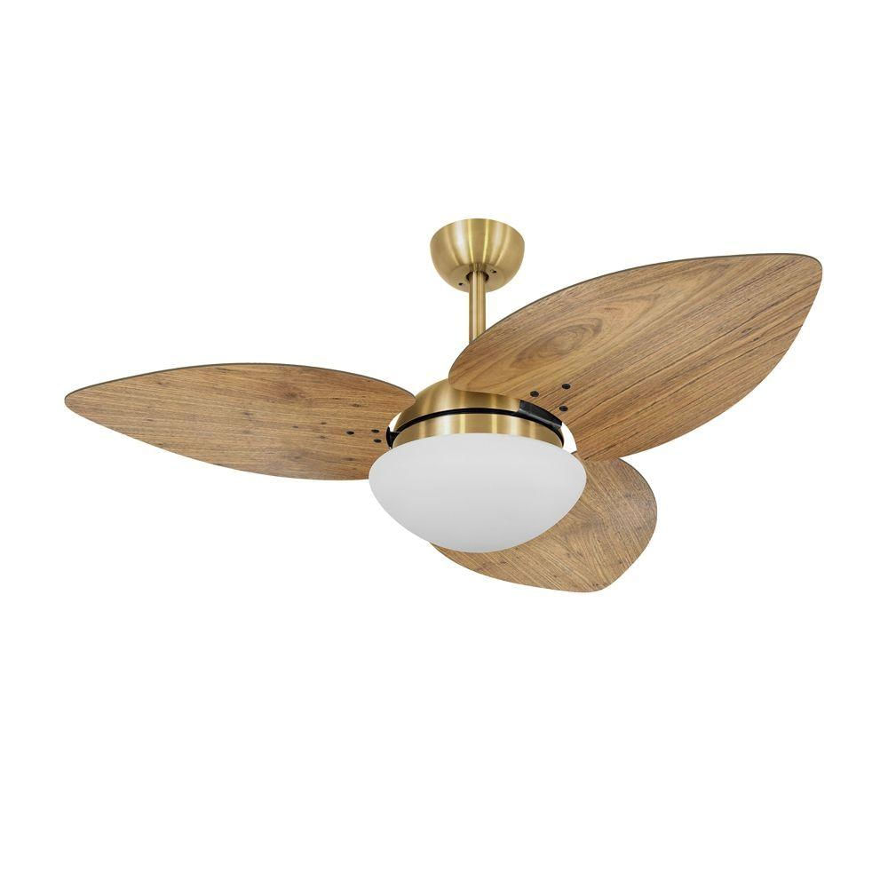 Ventilador De Teto Kovalski Dourado 3 Pás Rádica Freijó 220V